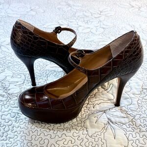 Y2K Max Studio Calla Leather Croc Embossed Mary Jane Heels Officecore Sz 6.5